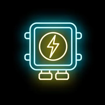 Electric power box with lightning bolt neon glow Stock Illustration