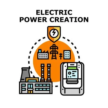Electric power creation generating energy and distribution concept Stock Illustration