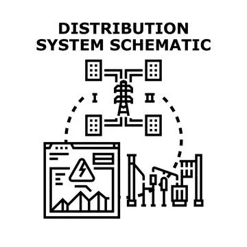 Electric power distribution system schematic concept illustration Stock Illustration