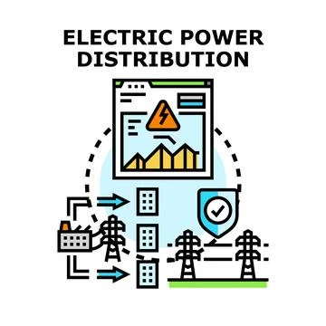 Electric power distribution system transmitting energy to consumers Stock Illustration