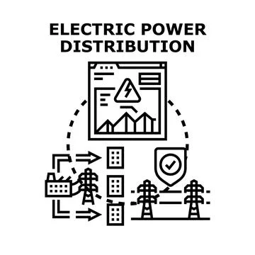 Electric power distribution system transmitting energy to consumers Stock Illustration