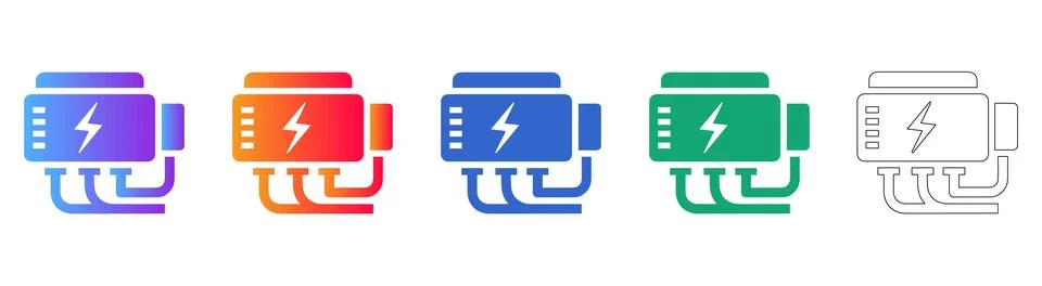 Electric Power Engine or Generator Icon Set Ilustração Stock