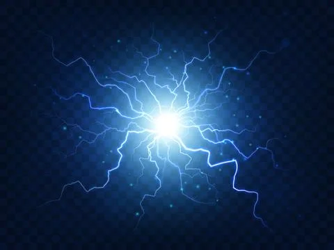 Electric power explosion with electrical flash, sparks and blue lightnings... Stock Illustration