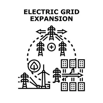 Electric power grid expanding adding new connections Stock Illustration