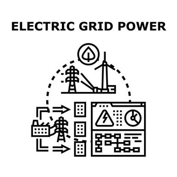 Electric power grid generating storing and supplying energy Stock Illustration
