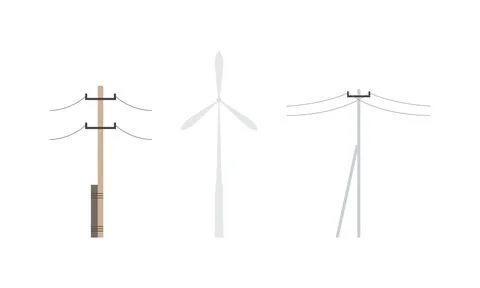 Electric Power Line Post and Windmill Generator as City Landscape Element Vector Stock Illustration