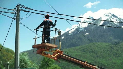Electric Power Line Repairs Stock Footage 89156853