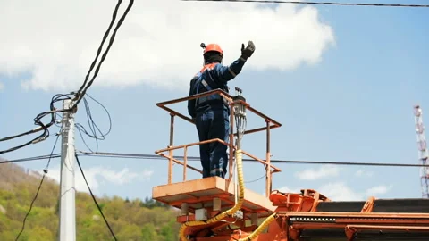 Electric Power Line Repairs Stock Footage 89157036