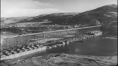Electric power lines at the Hover dam - 1950 Stock Footage 92796363