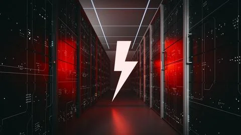 Electric Power in Modern Data Center Corridor Stock Photos