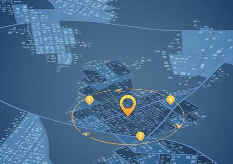 Electric power network map with lightning bolt markers and circular interface Stock Illustration
