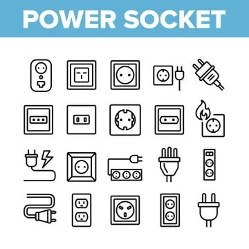 Electric Power Socket Collection Icons Set Vector 스톡 일러스트