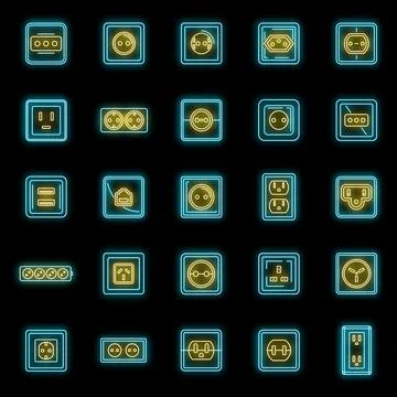 Electric power socket icons set vector neon イラスト素材