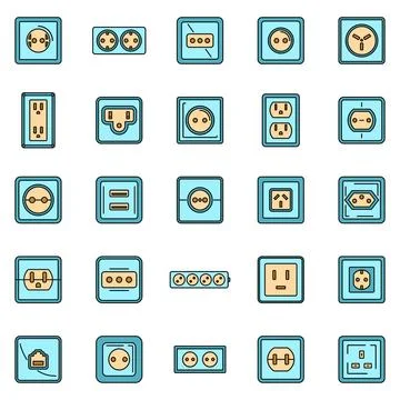 Electric power socket icons set vector color イラスト素材