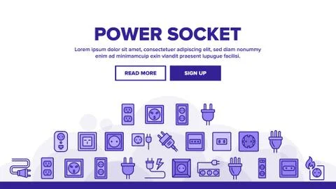 Electric Power Socket Landing Header Vector Stock Illustration