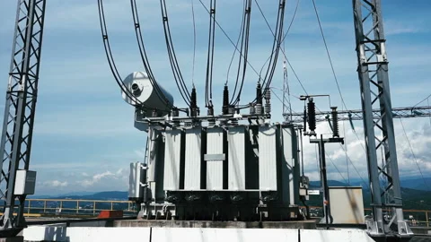 Electric Power Station. Power Lines Stock Footage 89150907