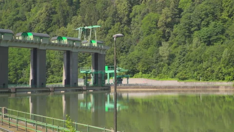 Electric power station on river Video stock 145642453