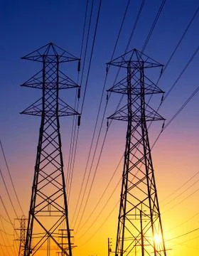 Electric power transmission lines Stock Photos