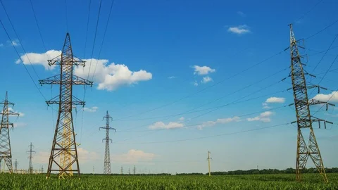Electric Power Transmission Towers Stock Footage