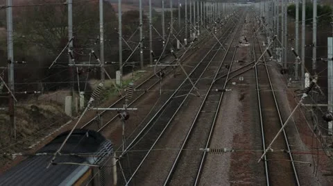 Electric powered train on track Stock Footage 21034540
