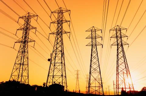 Electric powerlines Stock Photos