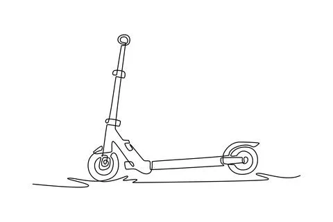 Electric push scooter from side view. Extended standing chassis plate Stock-Illustration