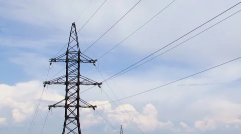Electric Pylon On Cloudy Sky Background Video stock 47510050