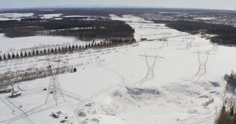 Electric pylons from drone in winter Stock Footage 151862480