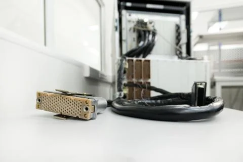 Electric rectangular multi-pin connector. Stock Photos