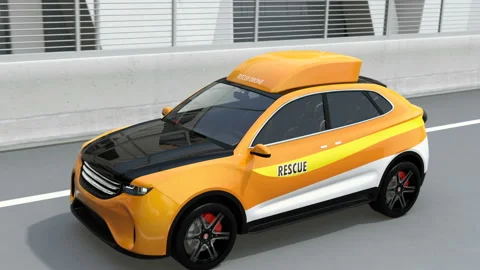 Electric rescue SUV released drone to recording car accident on highway Stock Footage 97805209