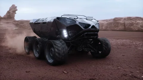 Electric rover on alien planet. Mars surface. Realistic 4k animation. 스톡 동영상 263709448