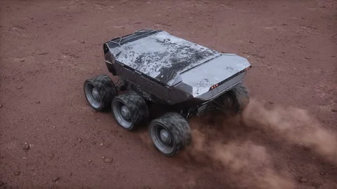 Electric rover on alien planet. Mars surface. Realistic 4k animation. Stock Footage 263709844
