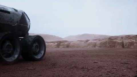 Electric rover on alien planet. Mars surface. Realistic 4k animation. Vídeo Stock 263710186