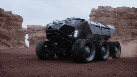 Electric rover on alien planet. Mars surface. Realistic 4k animation. Vídeo Stock 263711179