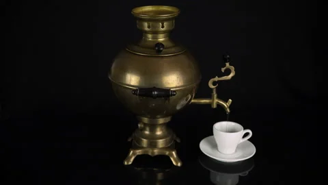 Electric Samovar On A Black Background. Video stock 125528931