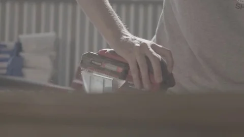 Electric sander on wood Stock Footage 73891125