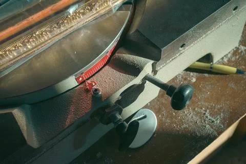 Electric saw for cutting frames at an angle Stock Photos