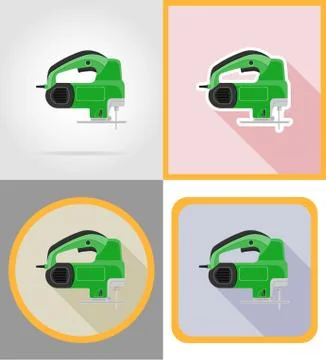Electric saw tools for construction and repair flat icons vector illustration Stock Illustration