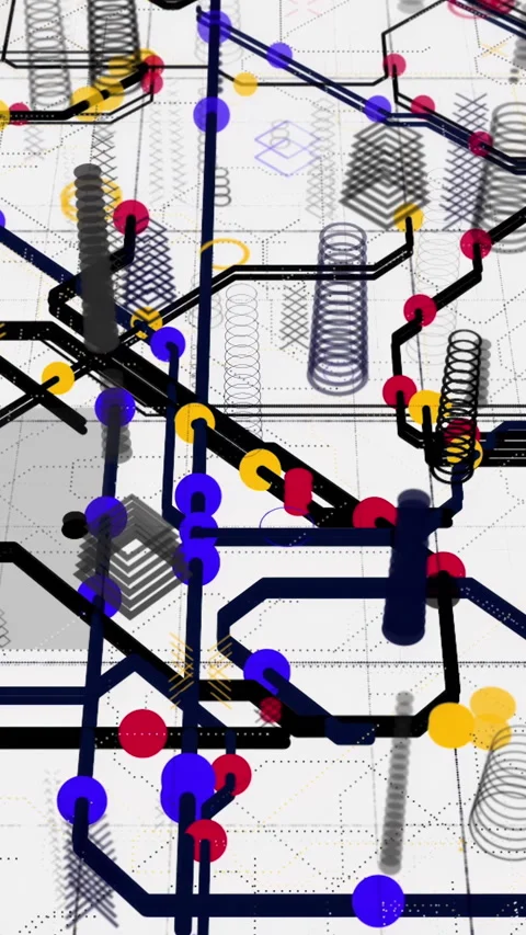 Electric scheme circuit with bright abstract signals flowing into different Stock Footage 285926467