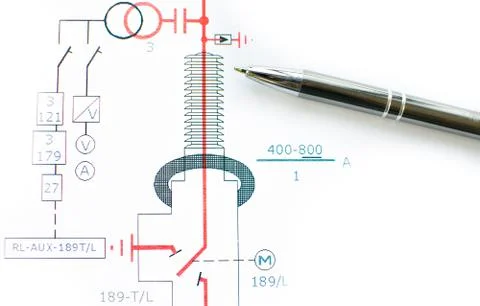 Electric scheme pen Stock Photos