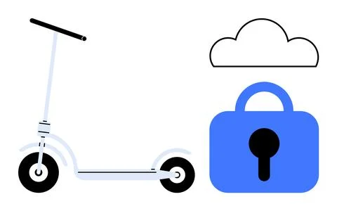 Electric Scooter with Cloud Security Lock System for Urban Transportation 스톡 일러스트