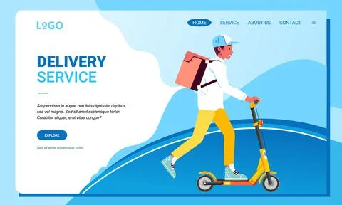 Electric scooter courier with parcel boxes on the back delivering food Illustrazione stock