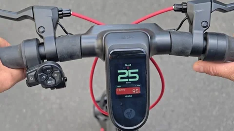 Electric Scooter Digital Dashboard And Thumb Throttle While Riding Stock Footage 342321382