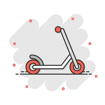 Electric scooter icon in comic style. Bike cartoon vector illustration on whi Illustration