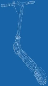 Electric scooter illustration vector. Wire-frame line isolated. Vector rendering Illustrazione stock