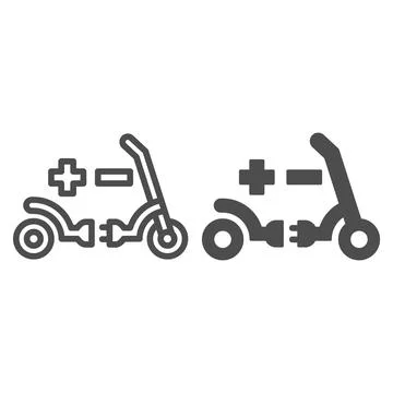 Electric scooter plug and socket line and solid icon, electric transport concept イラスト素材