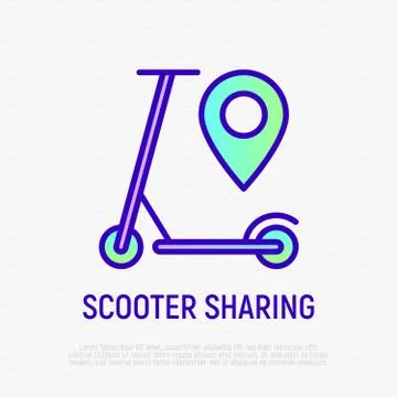 Electric scooter with pointer. Thin line icon of transport sharing service Illustrazione stock