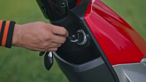 Electric Scooter Power Switch On and Off Close-Up Stock Footage 334373605