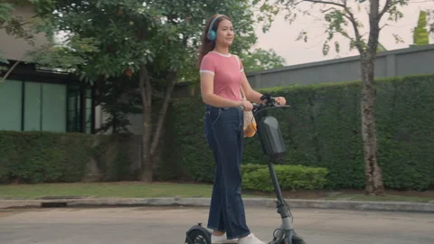 Electric scooter sharing mobility for eco friendly go green people. Video stock 232655729