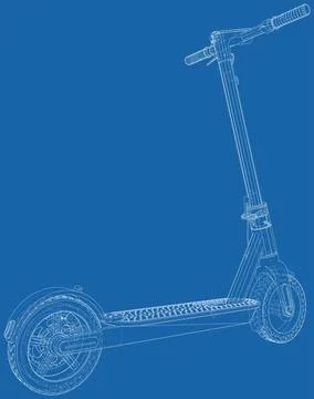 Electric scooter vector illustration. Wire-frame line isolated. Vector rendering Illustrazione stock